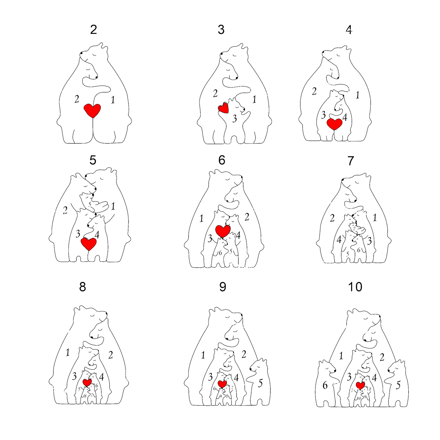 (Shipping Worldwide)Personalized Bear Family Wooden Art Puzzle, Gift For Family