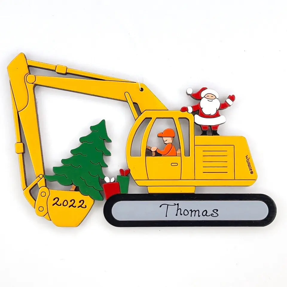 Personalized Christmas Excavator Construction Ornament