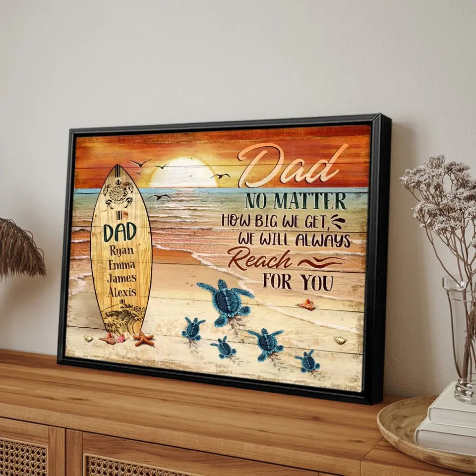 Dad No Matter How Big We Get Canvas Art – Father’s Day Custom Sea Turtles Name