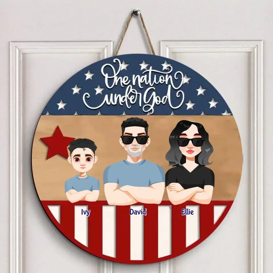 Personalized Custom Door Sign - Independence Day, Gift For Family Members - One Nation Under God