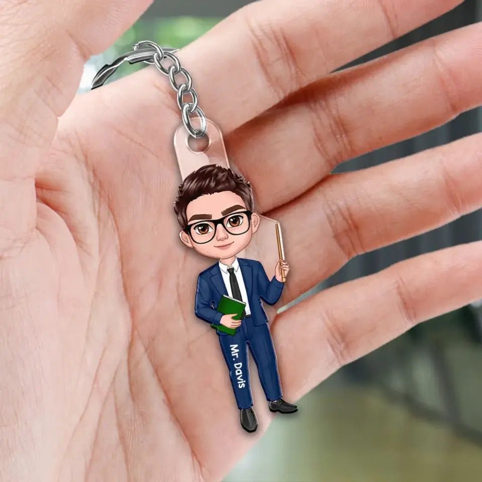 Happy Doll Teacher Personalized Acrylic Keychain, Back To School Gift