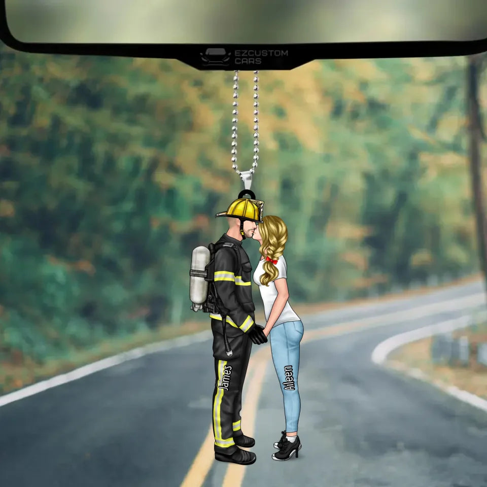 Personalized Car Acrylic Ornament, Couple Portrait, Firefighter, EMS, Nurse, Police Officer, Military, Gifts by Occupation