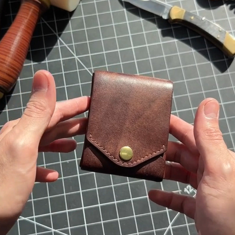 Vintage Small Leather Wallet - Minimalist Design, Multi-Functional Compact Card Holder with Zip Closure, Unisex