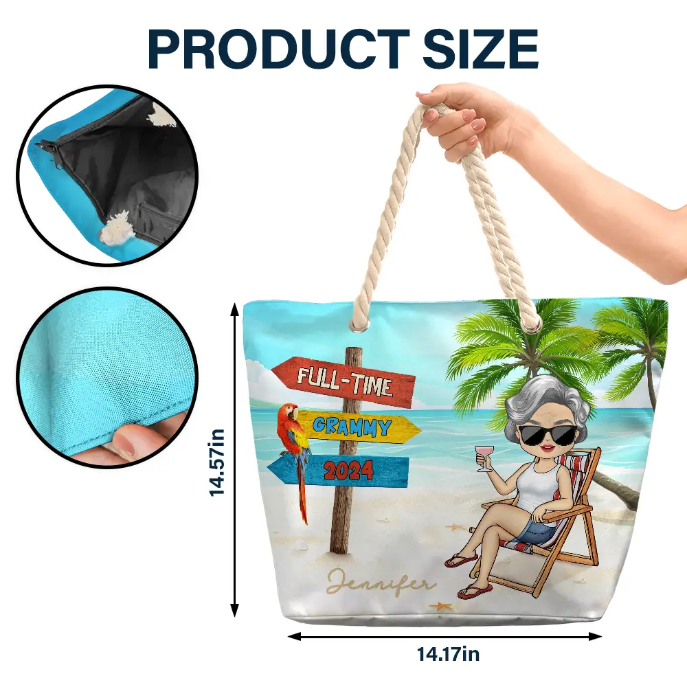 Retired Full Time Grandma - Personalized Beach Bag