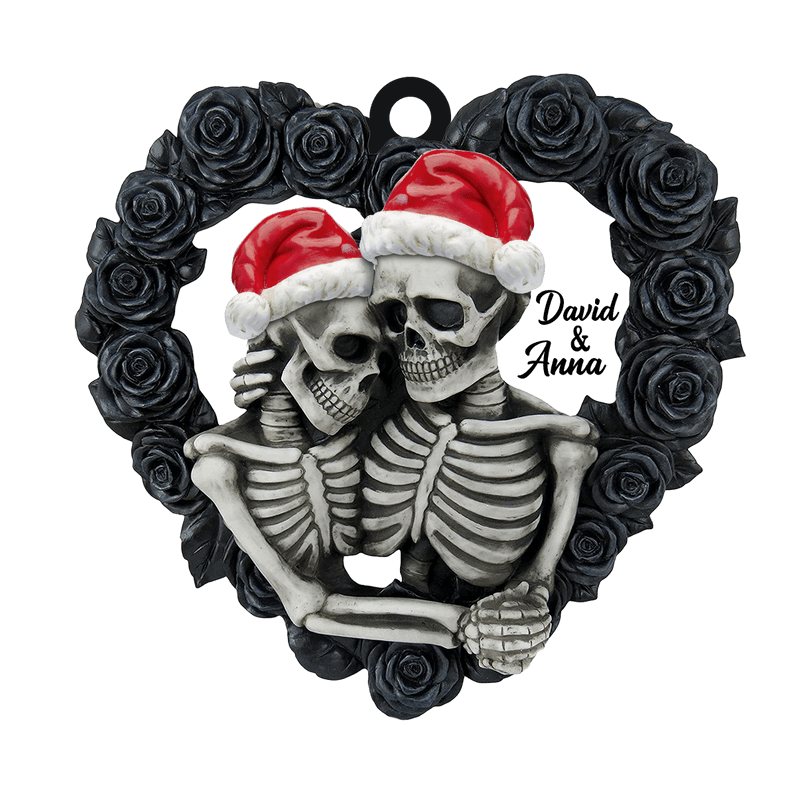 Skeleton Couple - Personalized Ornament, Black Rose Heart Shape, Christmas Tree Decor