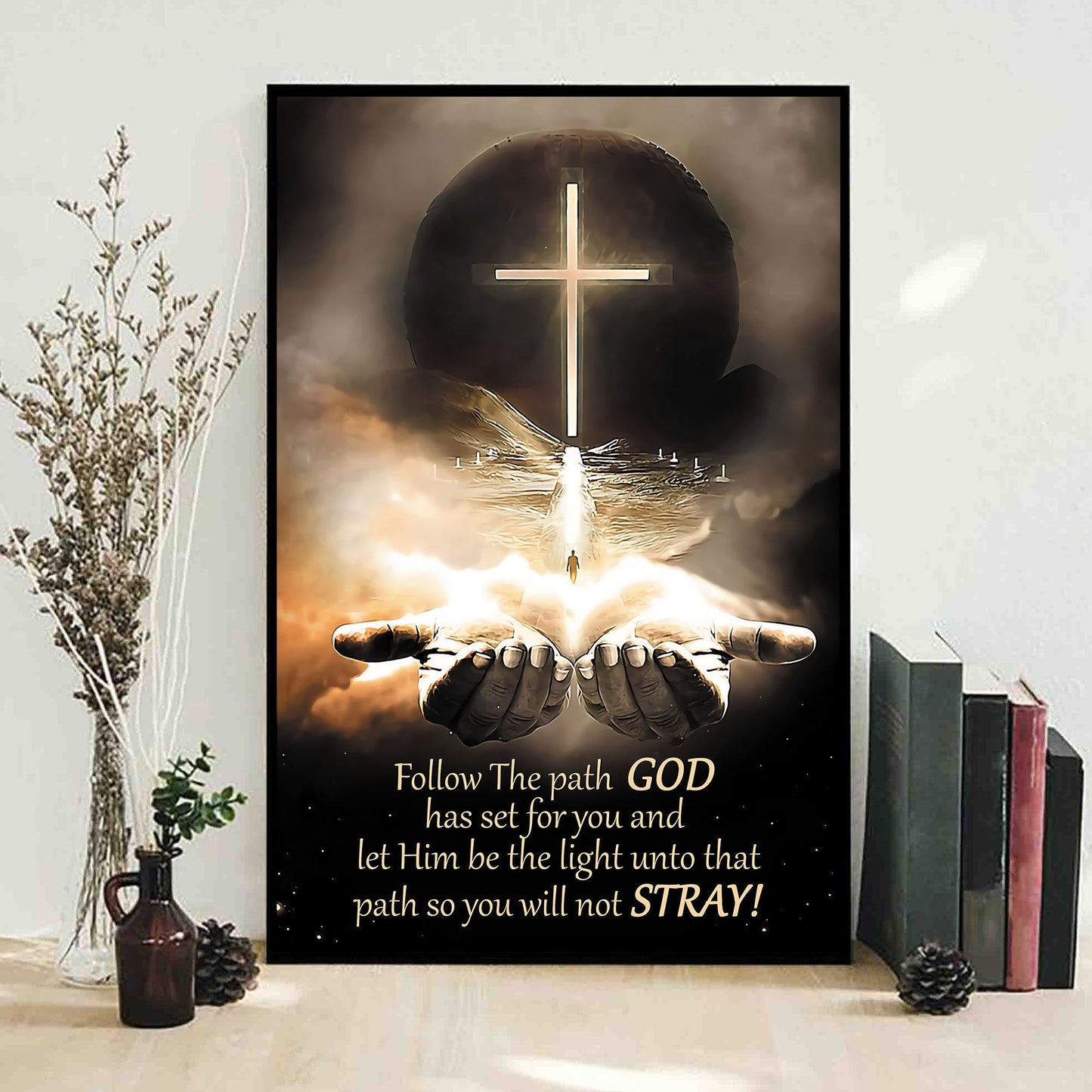 Follow The Path God Has Set For You Poster Wall Art Scripture Wall Print Distressed Typographic Jesus Poster Inspirational Positive Quotes