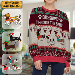 Dachshund Through The Snow - Ugly Sweater - Winter Christmas Sweater Christmas Gifts For Dog Lovers Personalized Custom Ugly Sweater