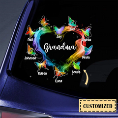 Grandma Mom Colorful Smoke Heart Butterflies Personalized Car Decal