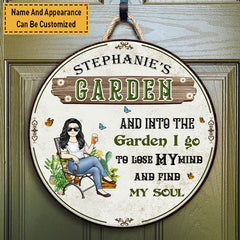 And Into The Garden I Go Gardening Girl - Garden Sign - Personalized Custom Classic Door Signs