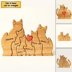 Personalized Cat Family Wooden Art Puzzle, Gift For Family