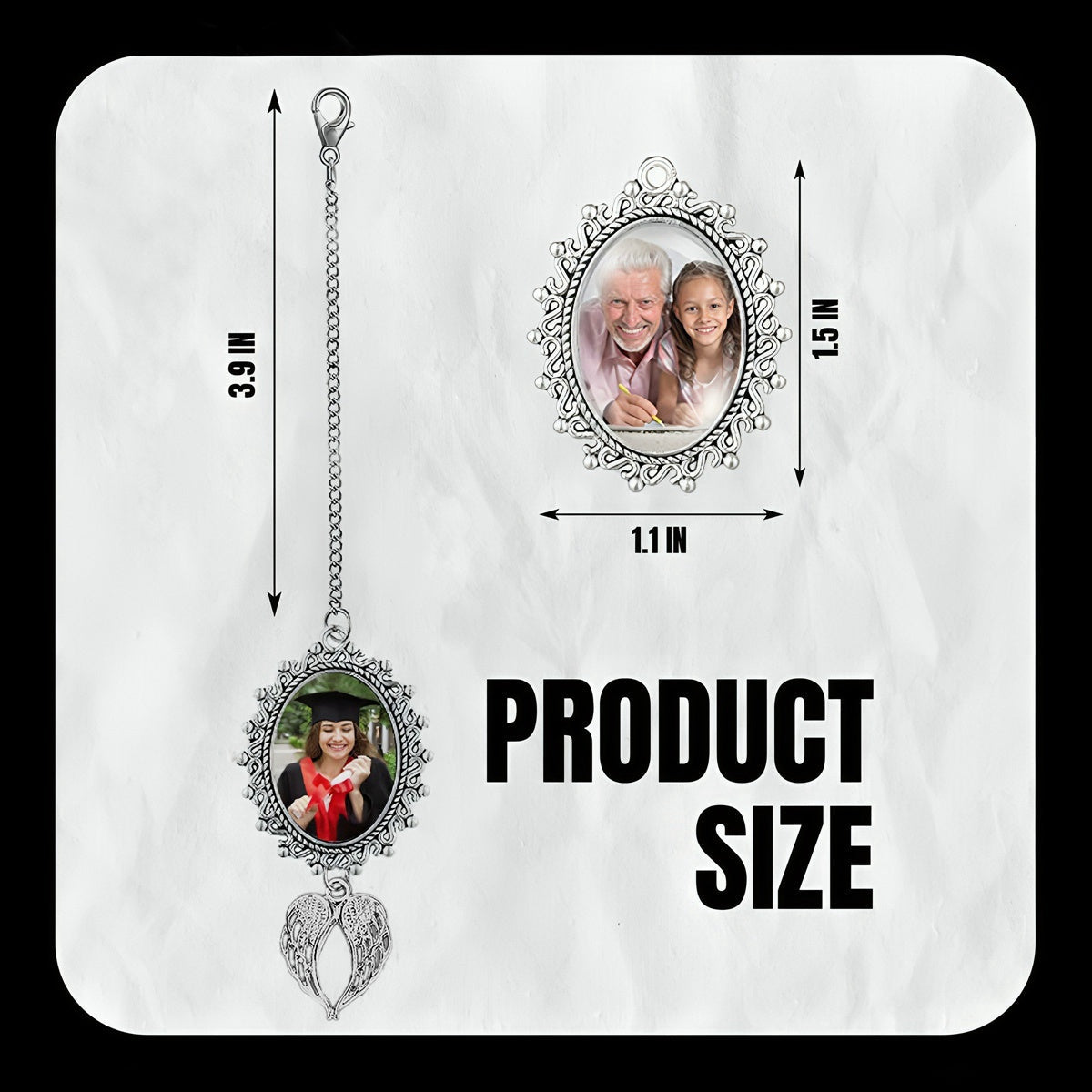 Personalized Graduation Tassel Photo Charm with Angel Wings - Memorial Graduation Gift