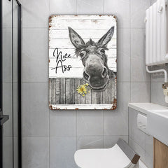 Funny Donkey Sunflower Bathroom Metal Sign Wall Decor Farmhouse Sign For Toilet Restroom Washroom Decor Gifts Vintage Retro Poster Plaque Donkey Accessories Farm Decor