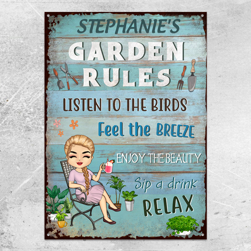 Garden Rules Feel The Breeze Enjoy The Beauty Gardening - Garden Sign - Personalized Custom Classic Metal Signs