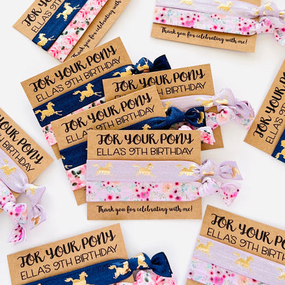 FOR YOUR PONY Girls Birthday Party Favors | Kids Hair Tie Favor | Personalized Favor For Kids Birthday