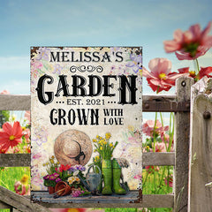 Gardening Floral Grown With Love Custom Classic Metal Signs - Garden Signs - Gift For Garden Lovers