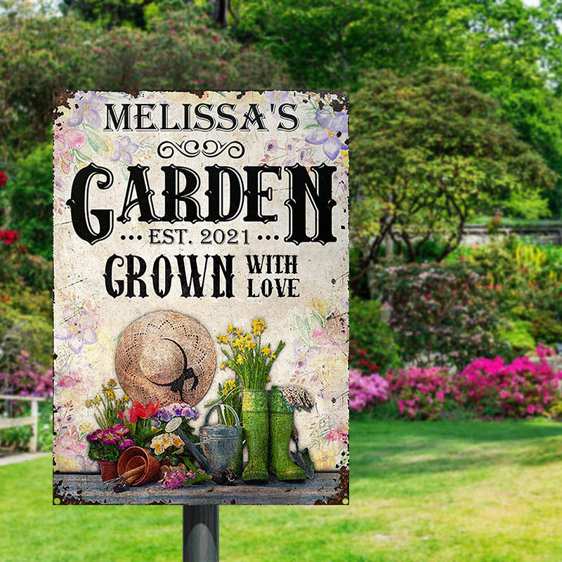 Gardening Floral Grown With Love Custom Classic Metal Signs - Garden Signs - Gift For Garden Lovers