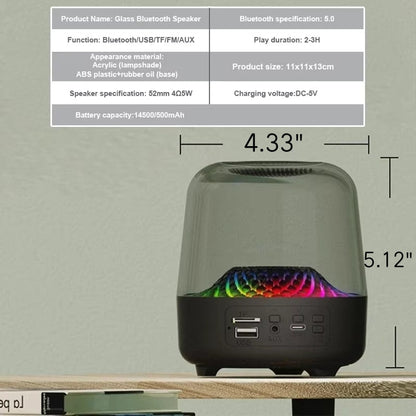New  glazed Bluetooth speaker  heavy bass transparent glass  wireless speaker with TF Card FM AUX Audio LED Light