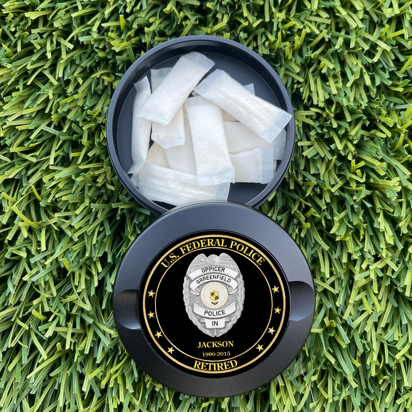 Custom Engraved Metal Nicotine Pouches Can for Law Enforcement Officers