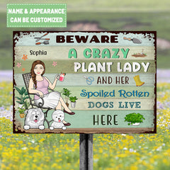 Lady And Her Spoiled Dogs In The Garden - Garden Sign - Personalized Custom Classic Metal Signs