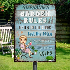 Garden Rules Feel The Breeze Enjoy The Beauty Gardening - Garden Sign - Personalized Custom Classic Metal Signs