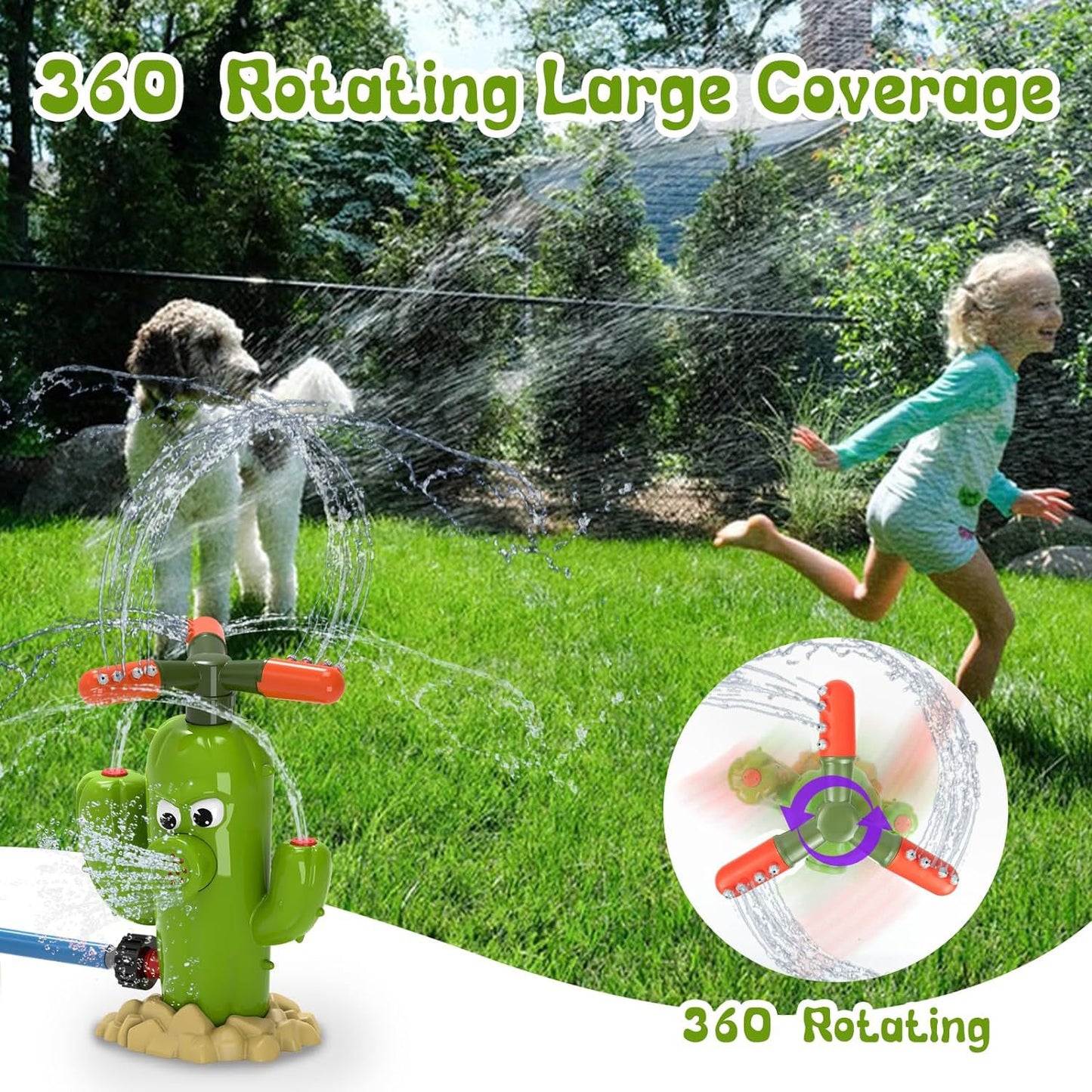 Spinning Cactus Sprinkler - Outdoor Auto Watering Toy for Garden and Backyard Fun