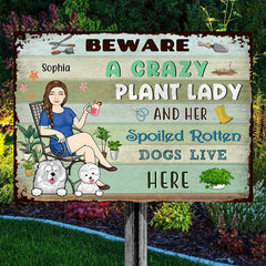 Lady And Her Spoiled Dogs In The Garden - Garden Sign - Personalized Custom Classic Metal Signs