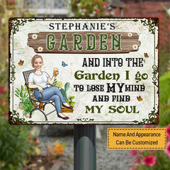 Custom Photo And Into The Garden I Go Gardening Girl - Garden Sign - Personalized Custom Classic Metal Signs