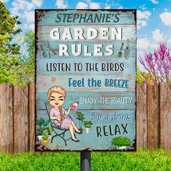 Garden Rules Feel The Breeze Enjoy The Beauty Gardening - Garden Sign - Personalized Custom Classic Metal Signs