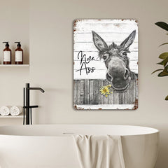 Funny Donkey Sunflower Bathroom Metal Sign Wall Decor Farmhouse Sign For Toilet Restroom Washroom Decor Gifts Vintage Retro Poster Plaque Donkey Accessories Farm Decor