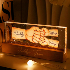 Daddy's Team Fist Bump Personalized Acrylic LED Night Light