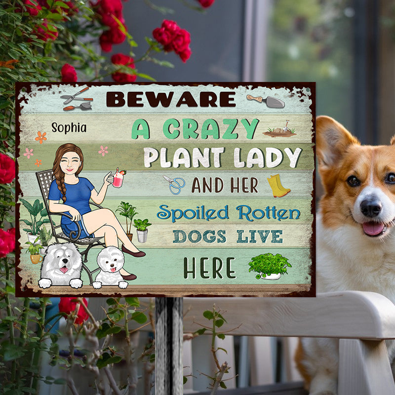 Lady And Her Spoiled Dogs In The Garden - Garden Sign - Personalized Custom Classic Metal Signs