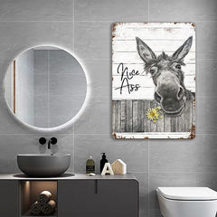 Funny Donkey Sunflower Bathroom Metal Sign Wall Decor Farmhouse Sign For Toilet Restroom Washroom Decor Gifts Vintage Retro Poster Plaque Donkey Accessories Farm Decor