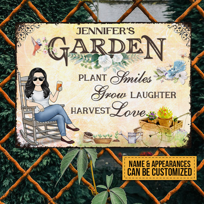 Plant Smiles Grow Laughter Harvest Love - Garden Sign - Personalized Custom Classic Metal Signs