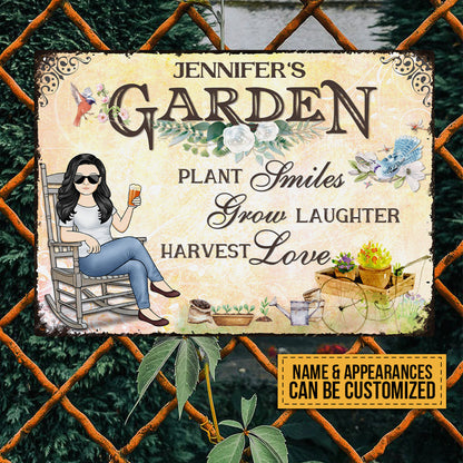 Plant Smiles Grow Laughter Harvest Love - Garden Sign - Personalized Custom Classic Metal Signs