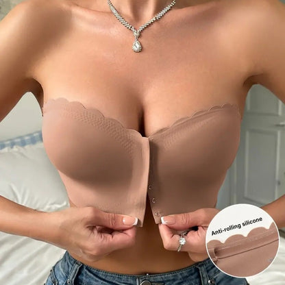 Seamless Front Closure Strapless Bandeau Bra