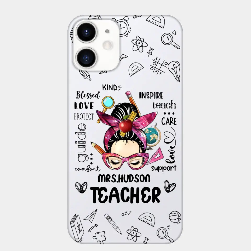 Messy Bun Teacher Typography Personalized Space Phone case