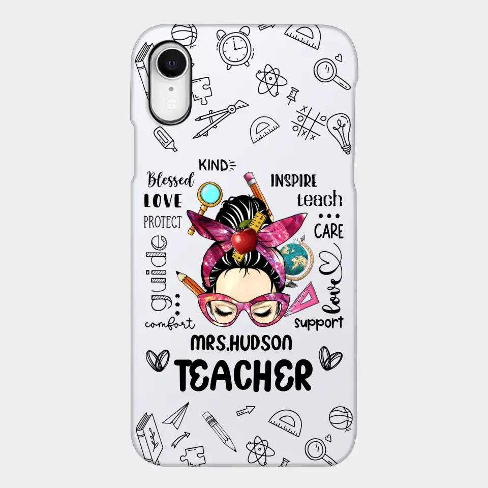 Messy Bun Teacher Typography Personalized Space Phone case