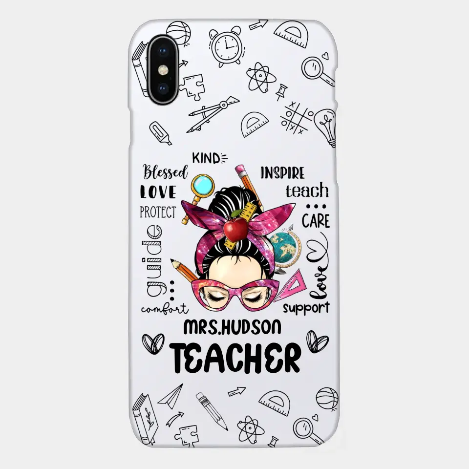 Messy Bun Teacher Typography Personalized Space Phone case