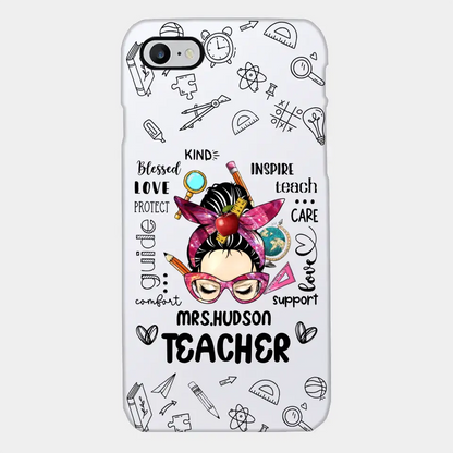 Messy Bun Teacher Typography Personalized Space Phone case