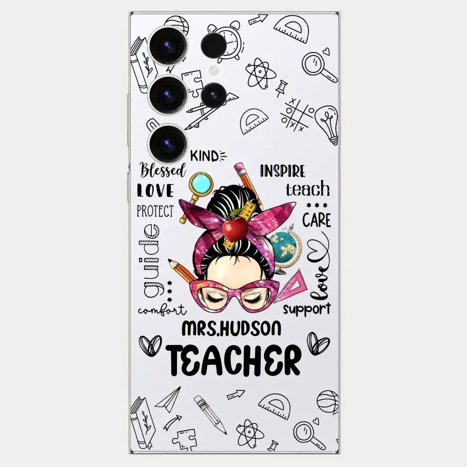 Messy Bun Teacher Typography Personalized Space Phone case