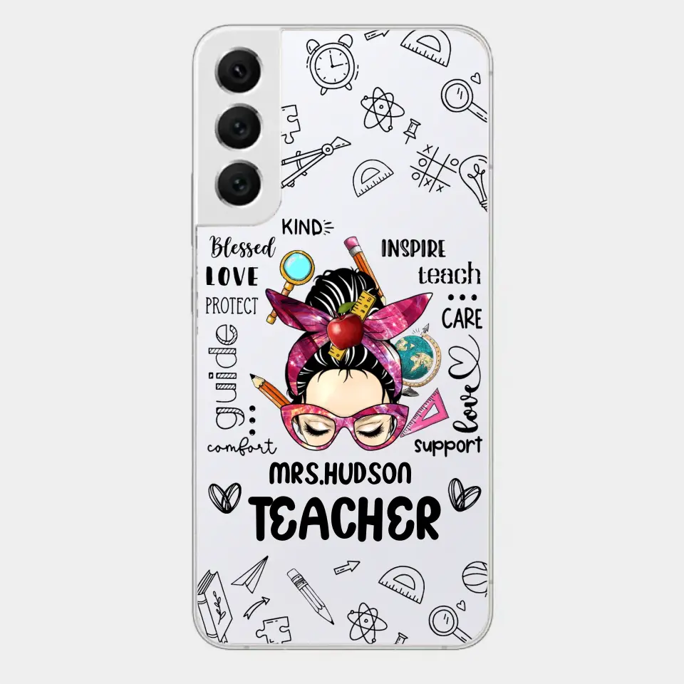 Messy Bun Teacher Typography Personalized Space Phone case