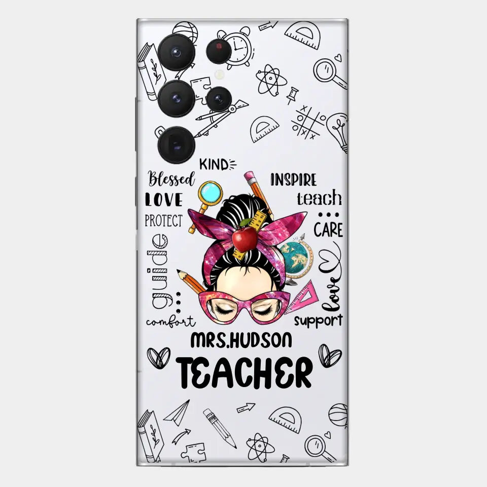 Messy Bun Teacher Typography Personalized Space Phone case
