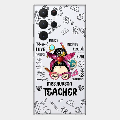 Messy Bun Teacher Typography Personalized Space Phone case