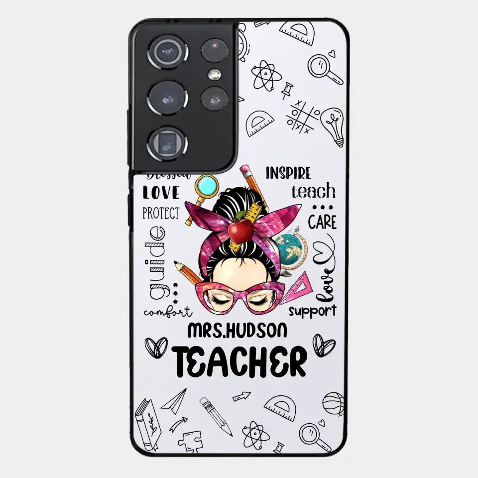 Messy Bun Teacher Typography Personalized Space Phone case