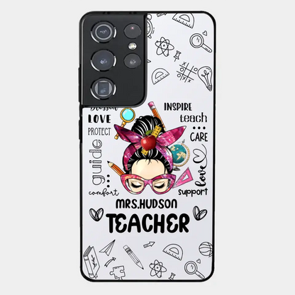Messy Bun Teacher Typography Personalized Space Phone case