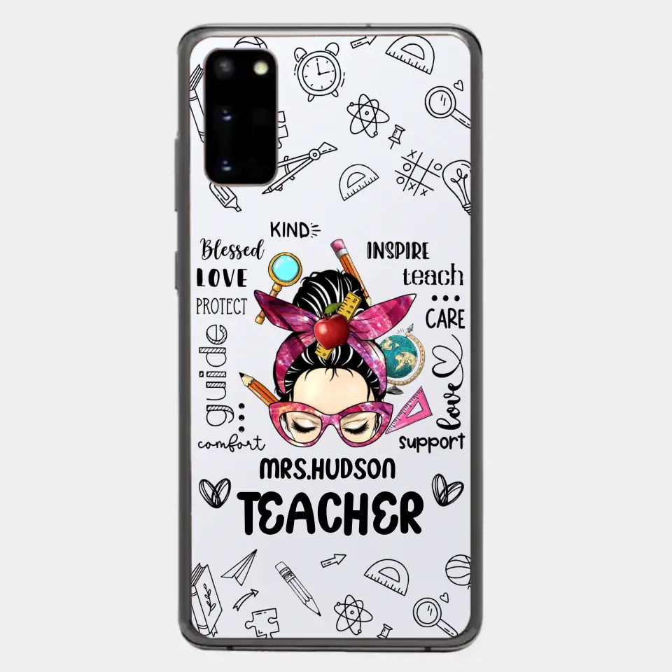 Messy Bun Teacher Typography Personalized Space Phone case