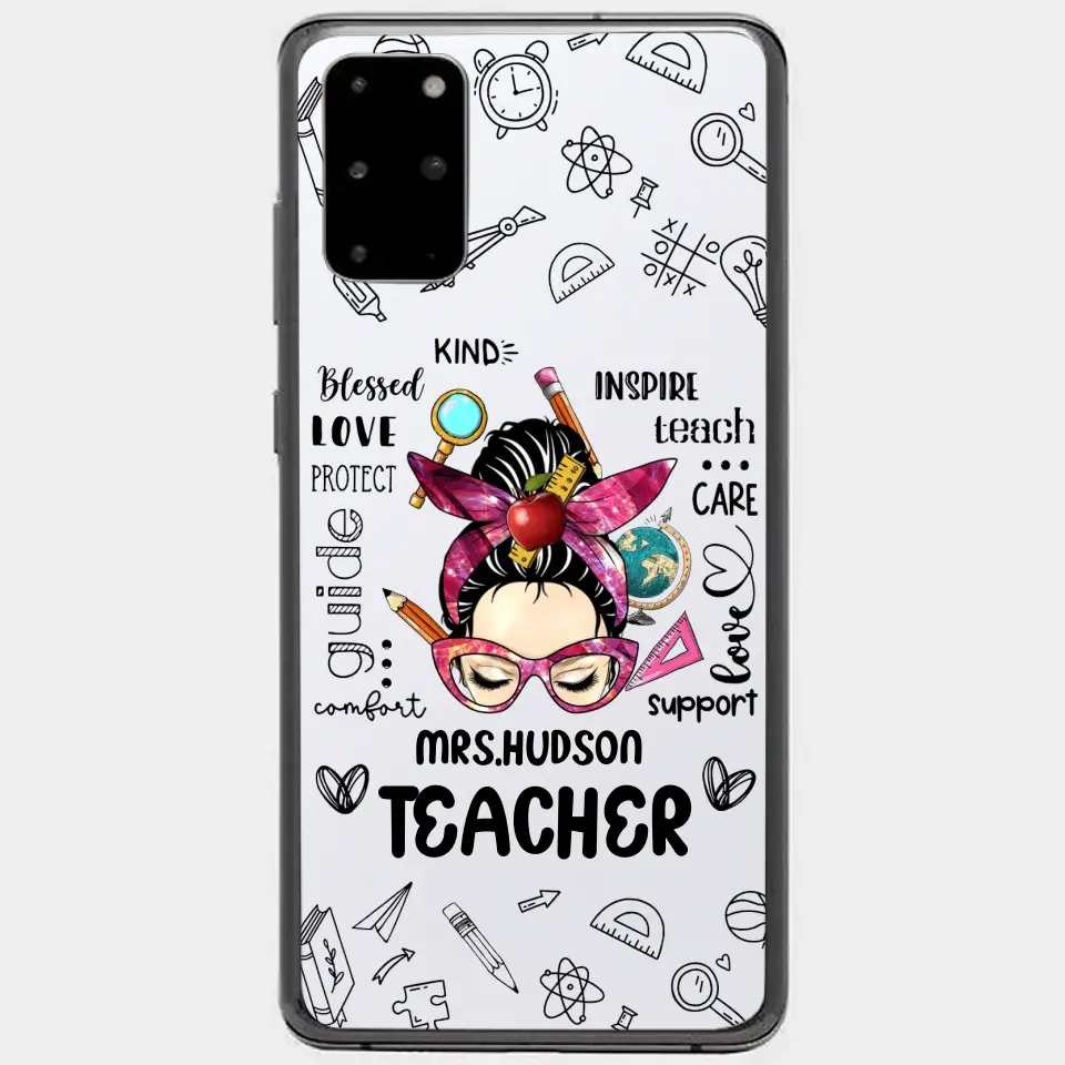 Messy Bun Teacher Typography Personalized Space Phone case