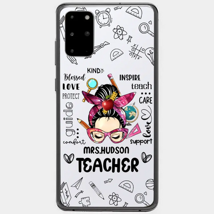 Messy Bun Teacher Typography Personalized Space Phone case