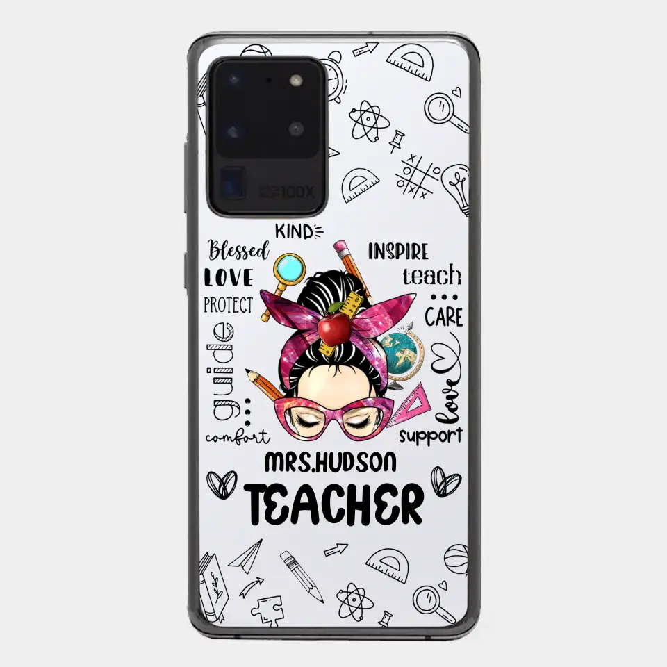 Messy Bun Teacher Typography Personalized Space Phone case