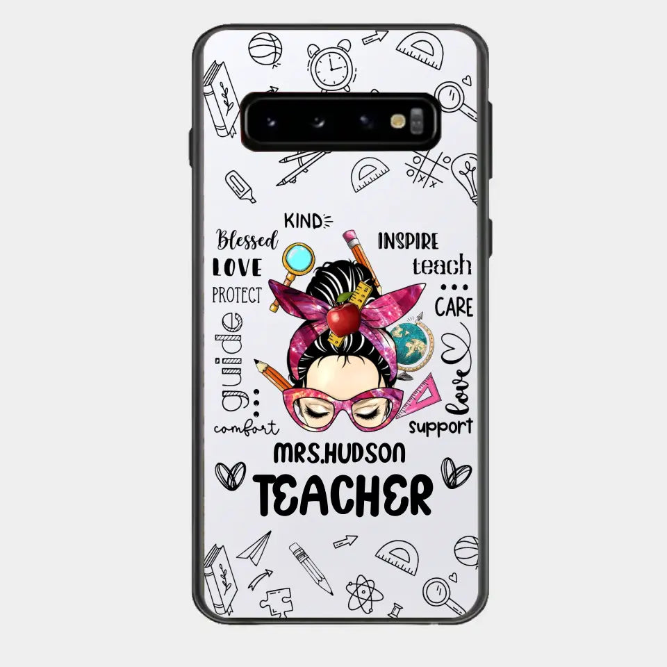 Messy Bun Teacher Typography Personalized Space Phone case